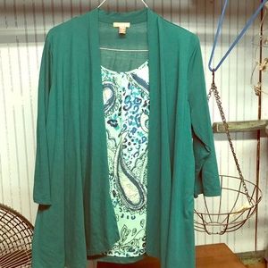 Teal cardigan paisley set